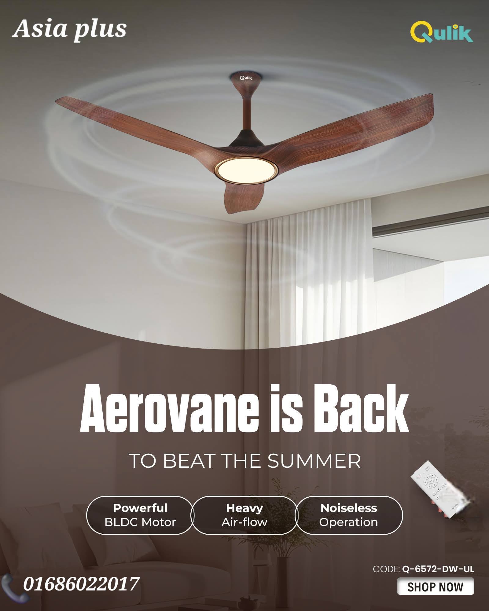 Qulik Aerovane 52" Modern Decorative Silent ABS Blade Ceiling Fan with Remote & Underlight (Dark Wooden) 2