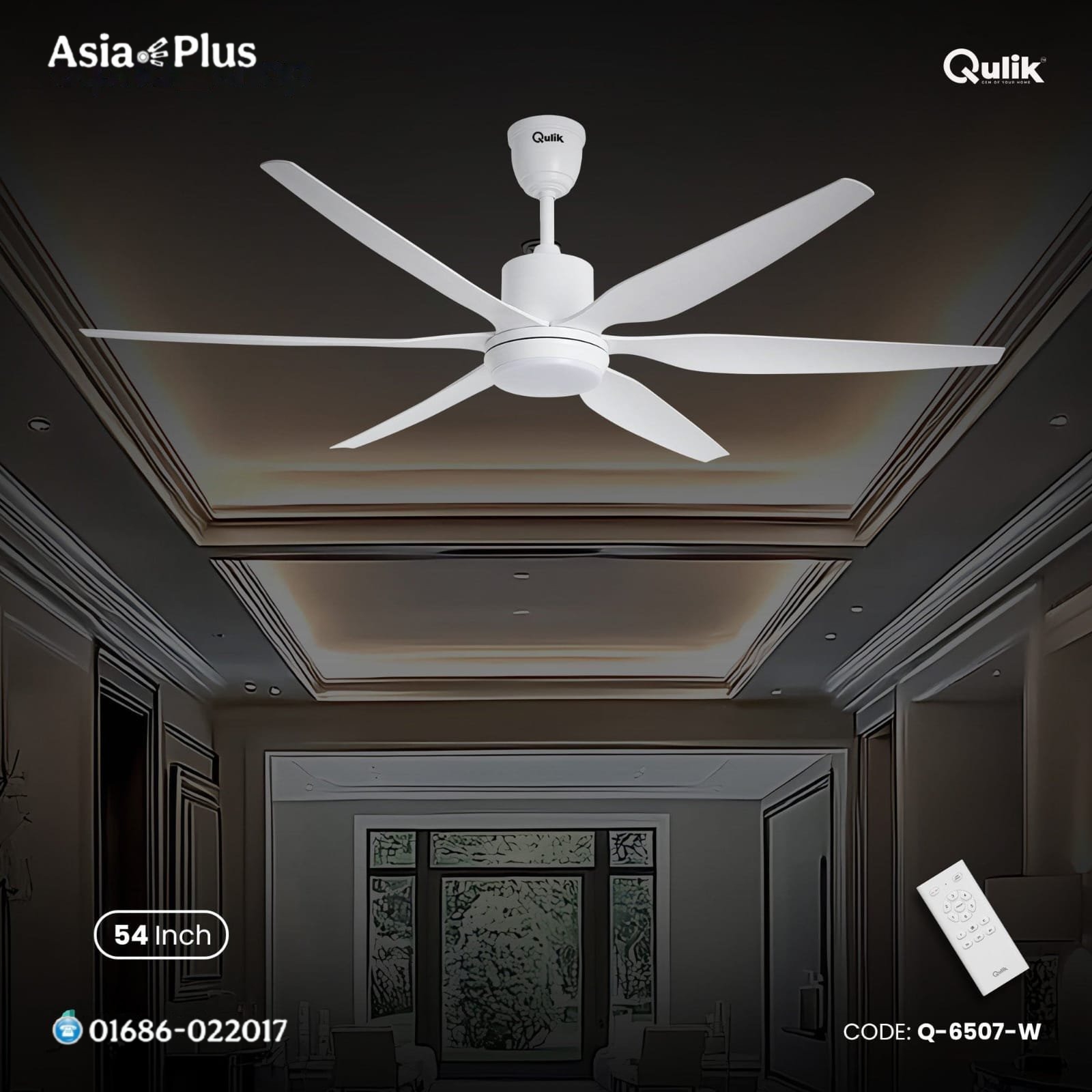 Qulik Silex 54" Modern Decorative Silent ABS Blade Underlight Ceiling Fan with Remote (White) 2
